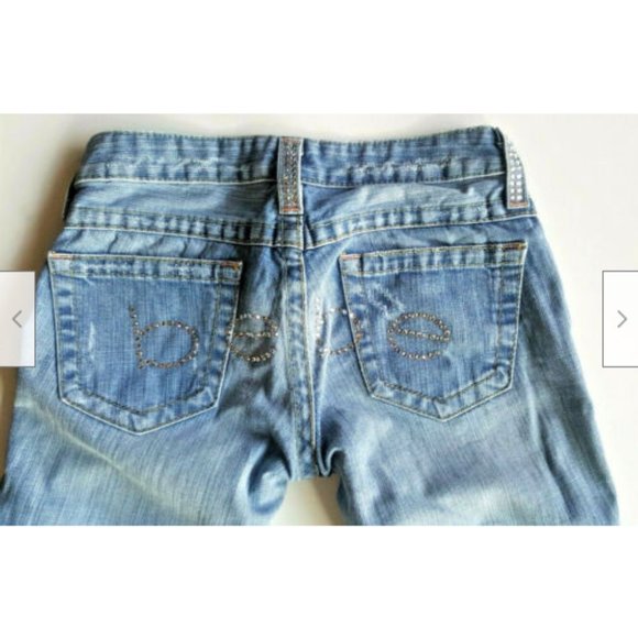Bebe Jeans Rhinestone Embellished BLING Distressed Flare Bootcut - Picture 2 of 6